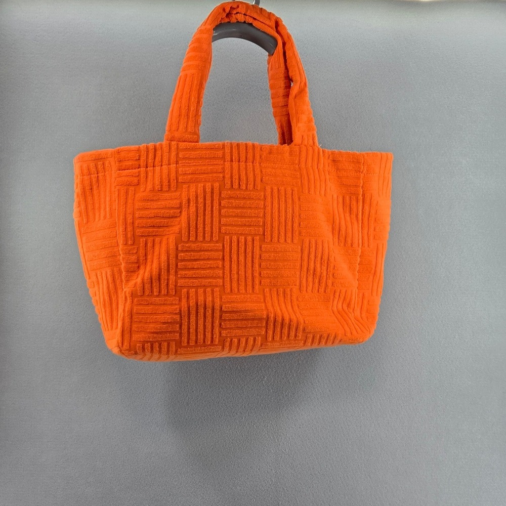 JustFab Orange Terry Cloth Basketweave Textured Tote Bag Summer Beach Bag - Picture 3 of 8